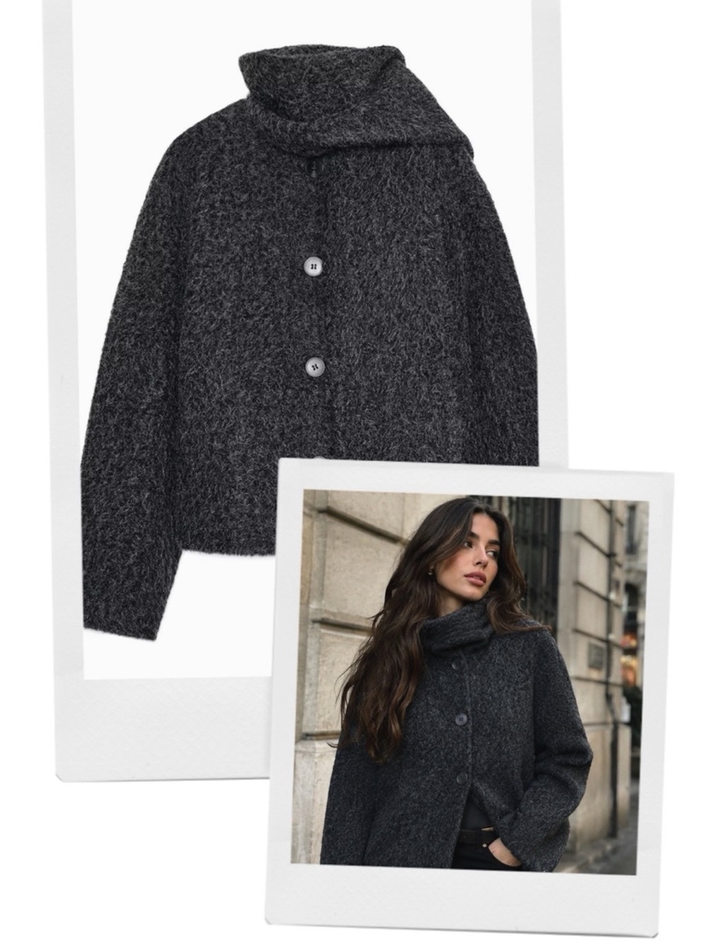 ZARA oversized boucle short coat with scarf